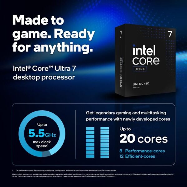 Prosessor Intel Core Ultra 7 265K LGA1851 36 MB Cache 20 cores 20 Threads
