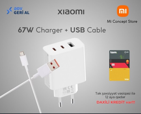 Orjinal Xiaomi Adapteri 67W Charger USB Cable