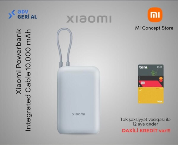 Power bank Xiaomi Integrated Cable 10000 mAh Blue