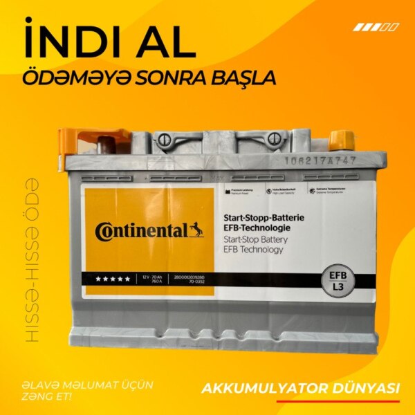 Akkumulyator Continental 12V 70Ah StartStop EFBL3