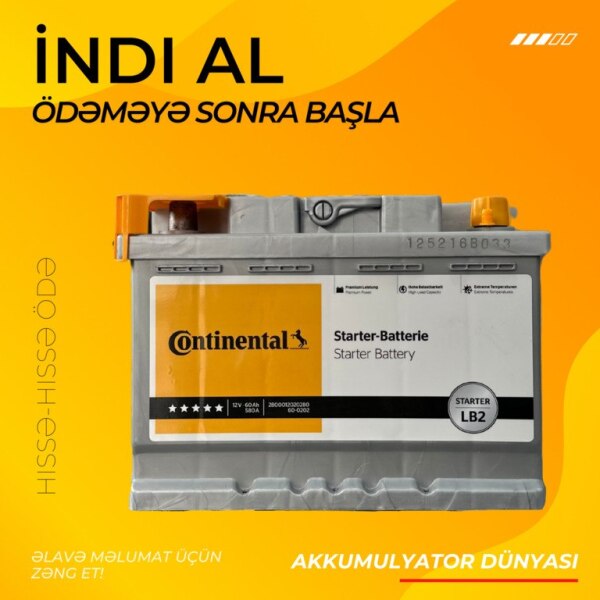 Akkumulyator Continental 12V 60Ah StarterLB2