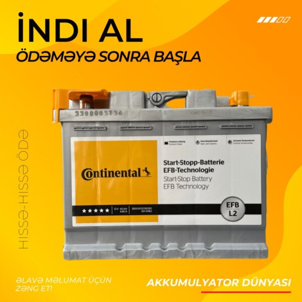 Akkumulyator Continental 12V 60Ah EFBL2