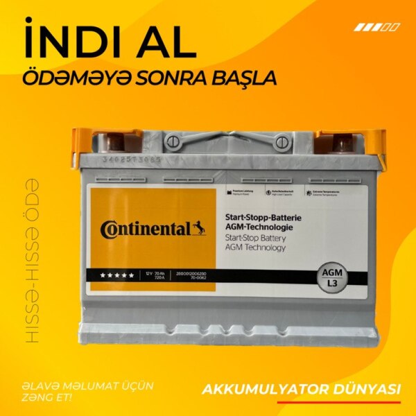 Akkumulyator Continental 12V 70Ah StartStop AGML3