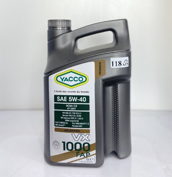 Mühərrik yağı YACCO 1000 SAE 5W40 5L