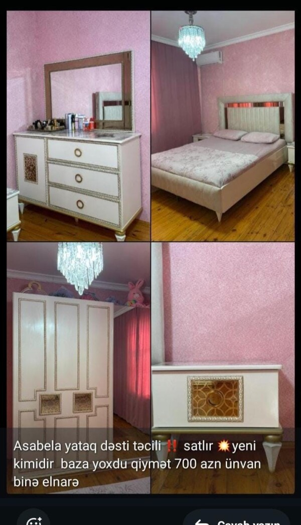 Ağ qızılı güzgülü yataq mebeli dəsti heç bir defecti yoxdur