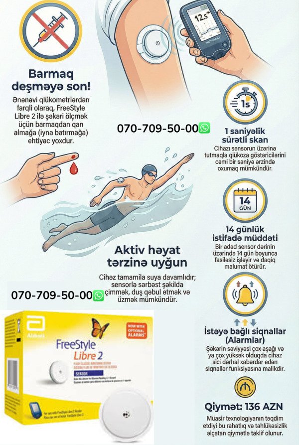 “Libre 2 — Qlükoza səviyyəsini real vaxtda izləmək üçün təhlükəsiz və rahat sensor.”
