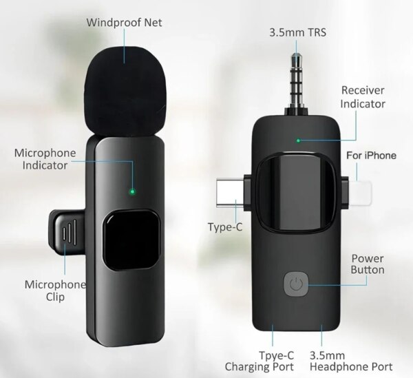 Wireless cüt yaxa mikrofonu 4in1