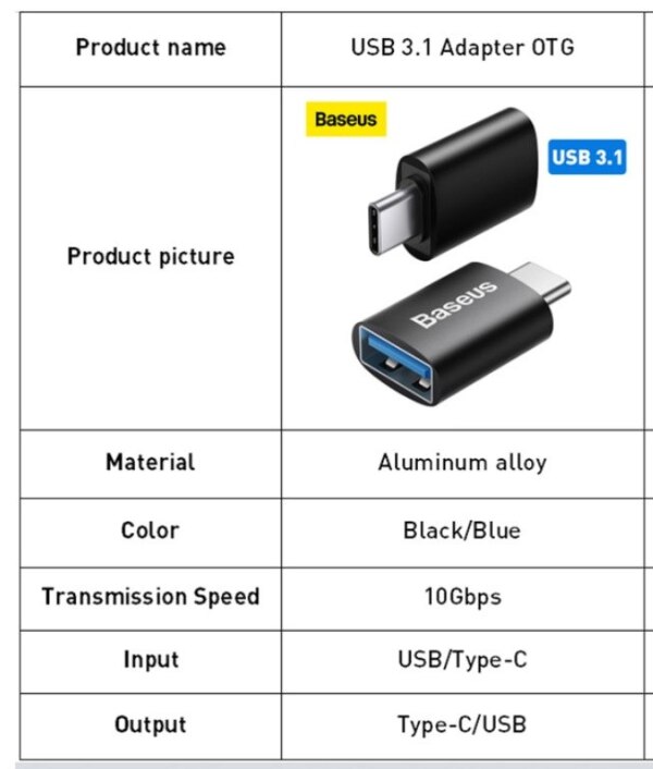 TypeC to USB 31 Baseus OTG