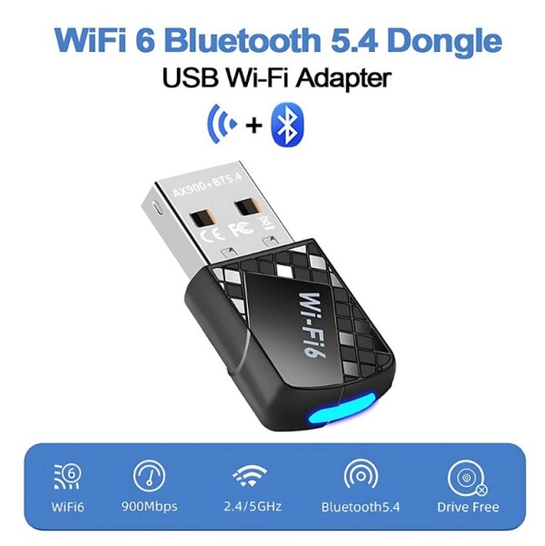 USB WiFi 6 900Mbps bluetooth adapteri