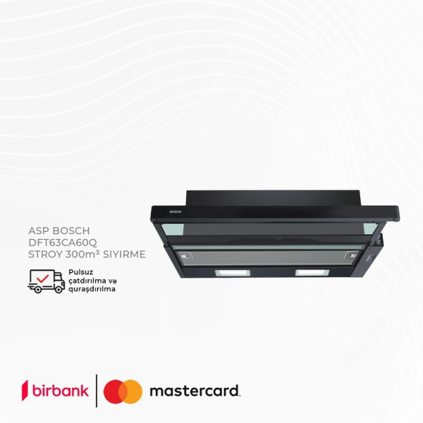 Aspirator Bosch DFT63CA60Q Qara Sürüşdürülən 300m³saat